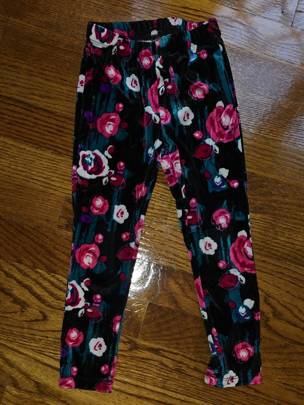 Juicy Couture Black Velvet Floral Leggings with Pink Accents